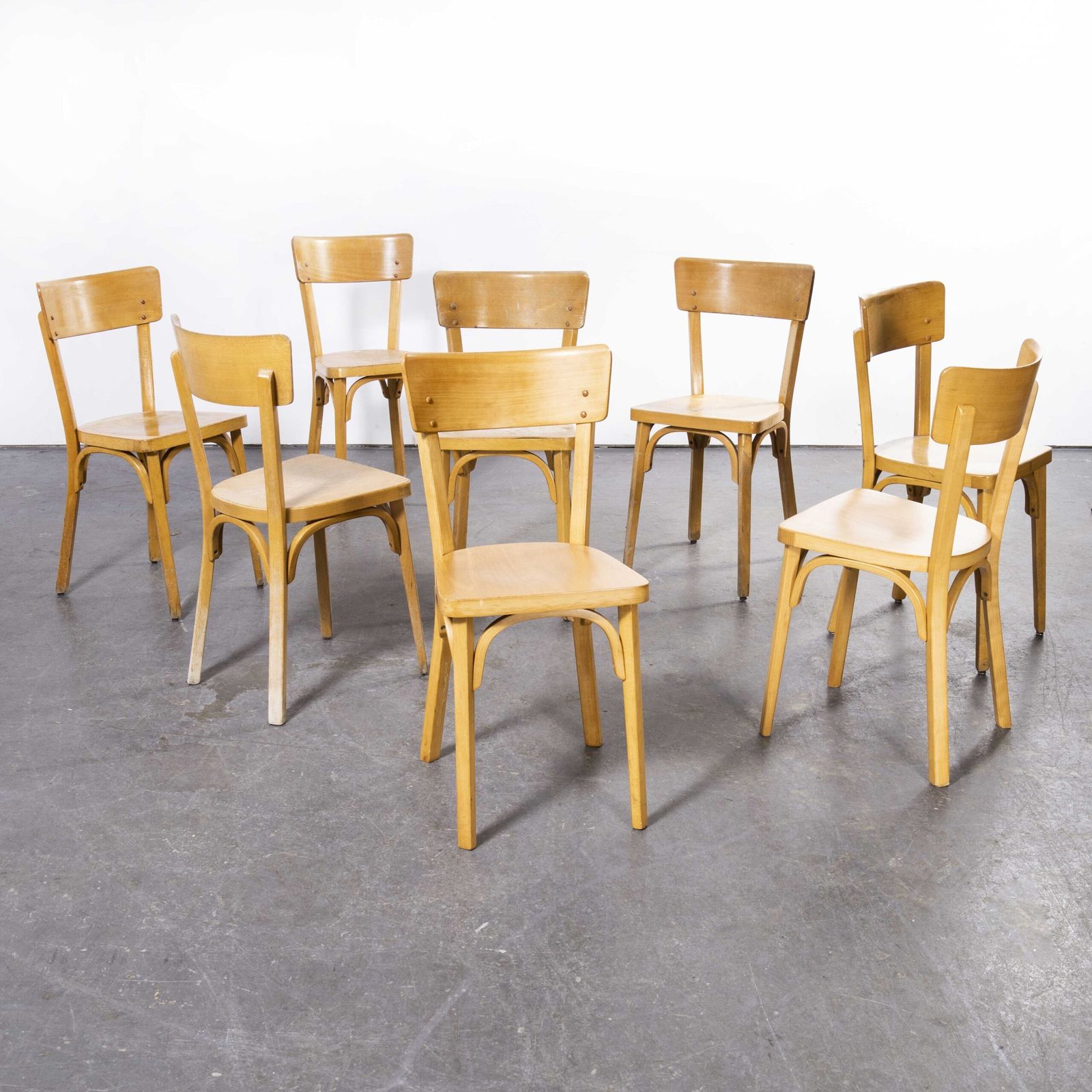 1950’s French Baumann Blonde Beech Bentwood Dining Chairs – Set Of Eight photo for sale