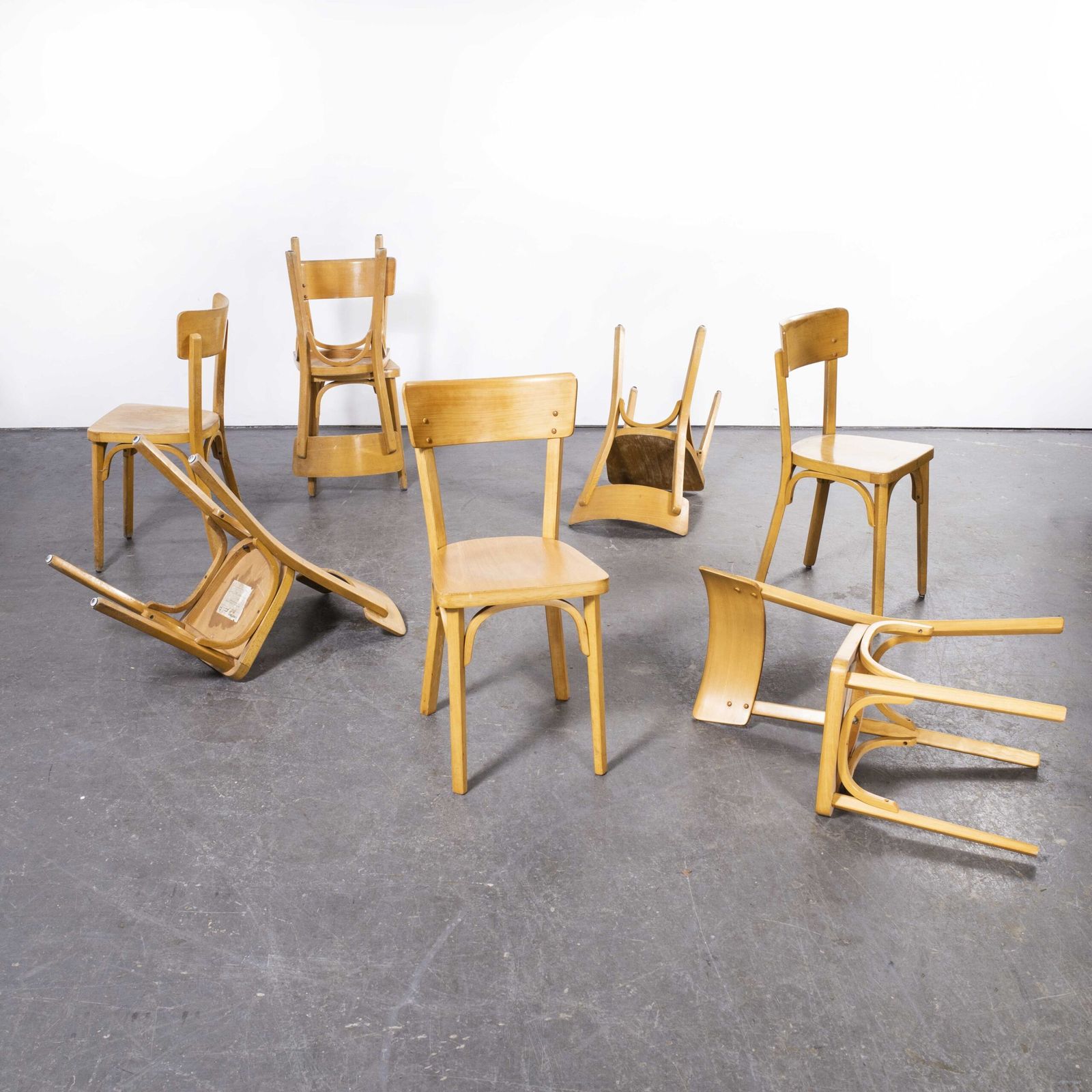 1950’s French Baumann Blonde Beech Bentwood Dining Chairs – Set Of Eight photo Furniture
