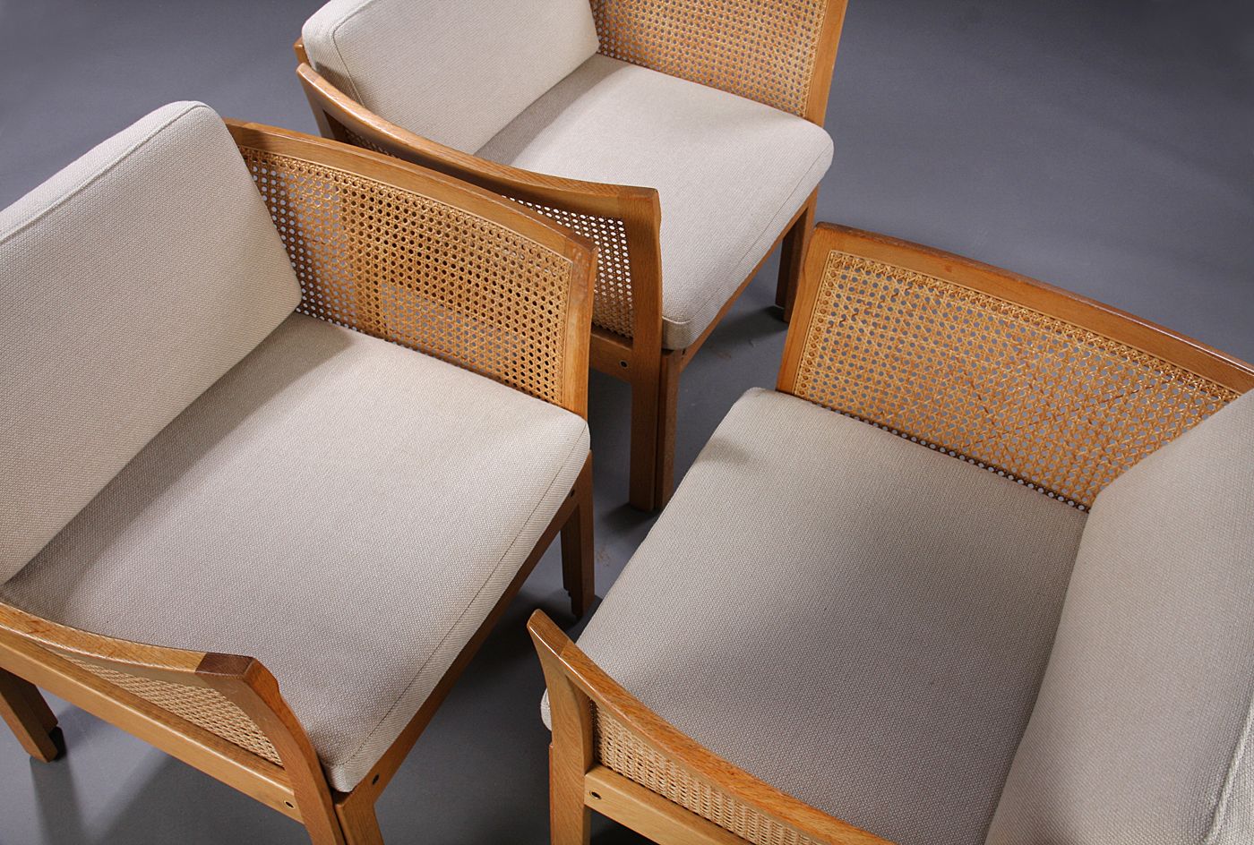 1960s Illum Vikkelso Set Of Three Danish Plexus Easy Chairs In Oak And Grey Fabric photo for sale
