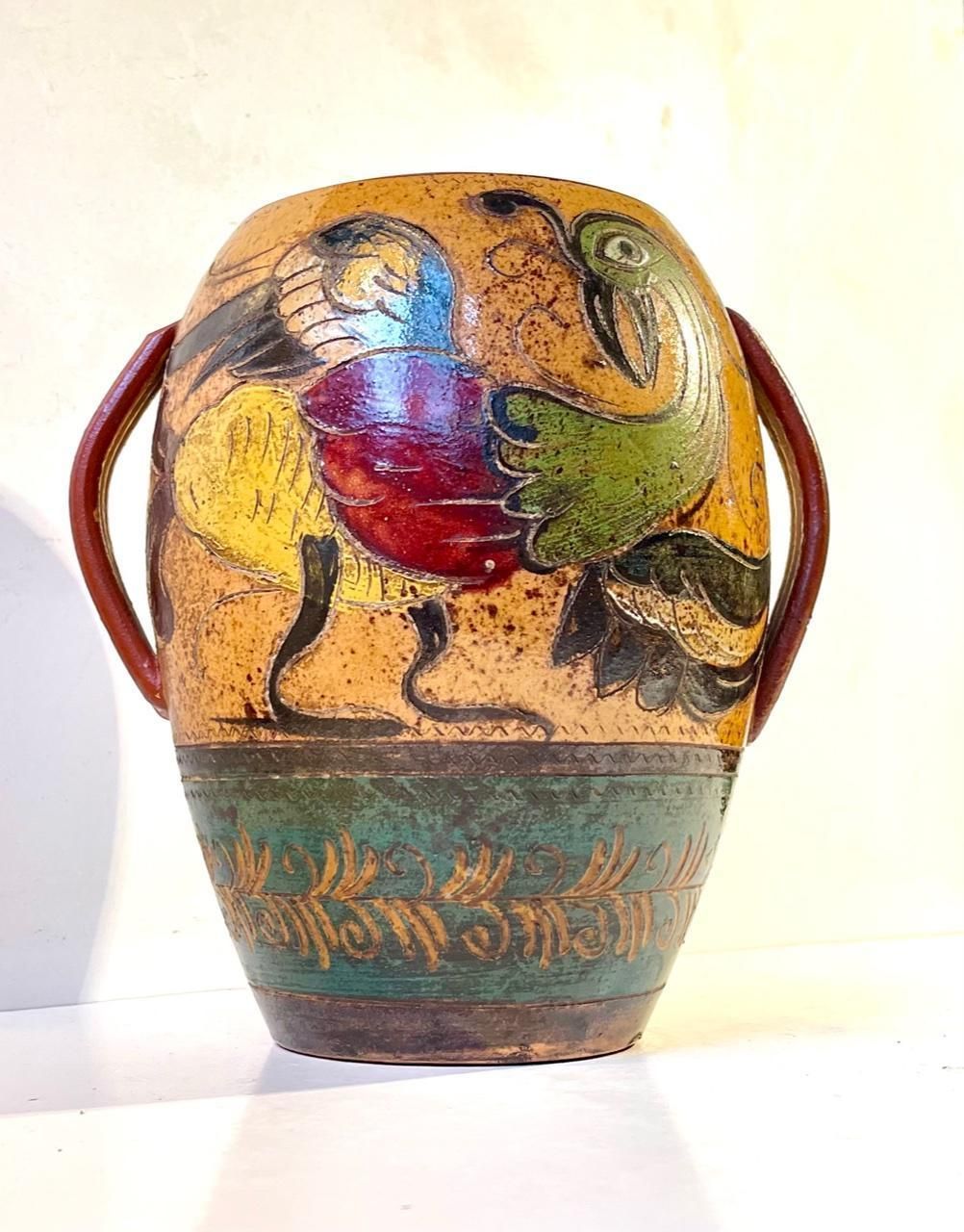 photo for sale Antique Italian Terracotta Urn With Roosters In Majolica, 18th/19th Century