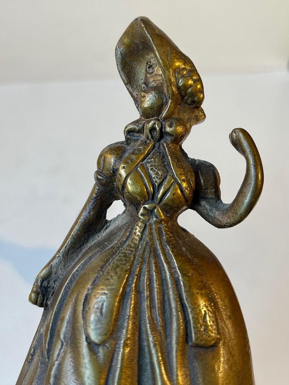Antique Victorian Brass Bells In Shape Of Ladies, 19th Century, Set Of 2 photo vinterior