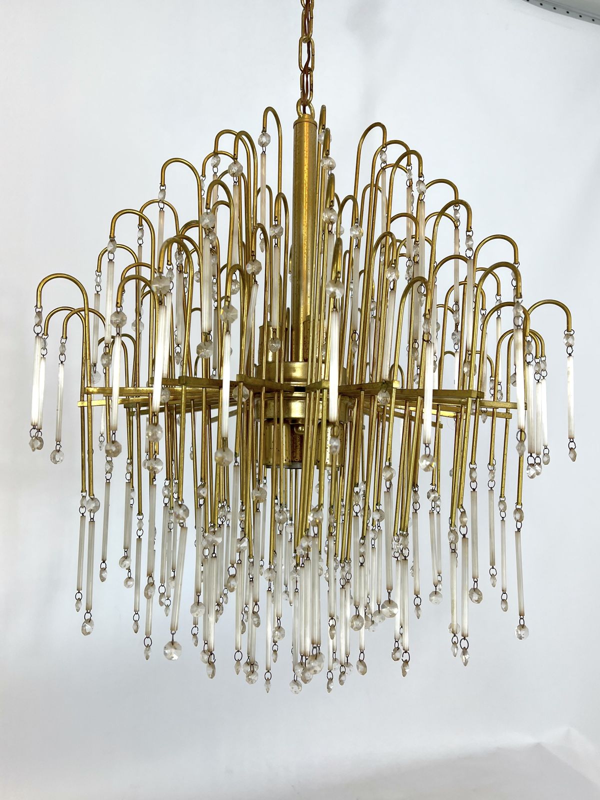 Mid Century, Italian Brass And Glass Chandelier From 70s photo vinterior