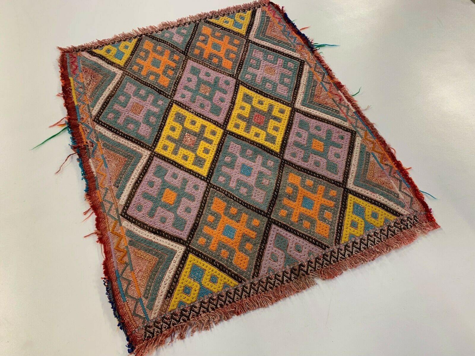 Turkish Mini Kilim Shabby Wool Small Kelim Rug, Red Brown Gold photo furniture