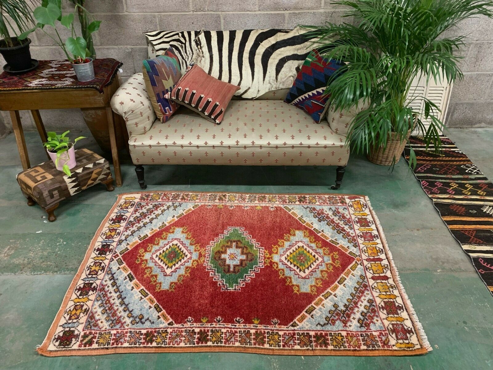 Moroccan Rug Tazenacht Berber Atlas, Tribal, Red , Blue