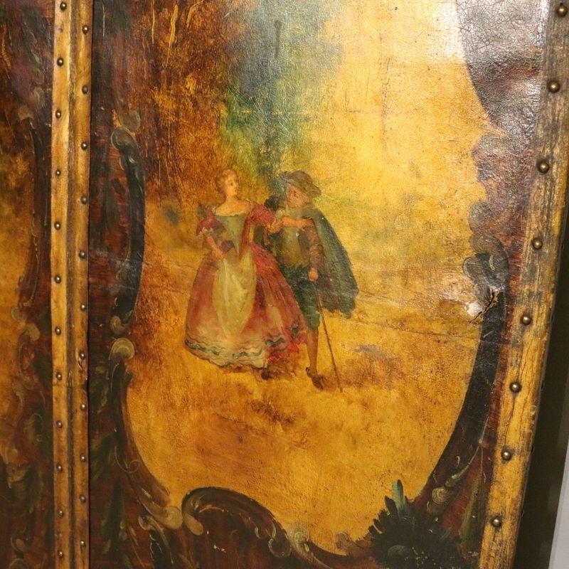 Large Italian Leather Screen, 1800s photo vinterior