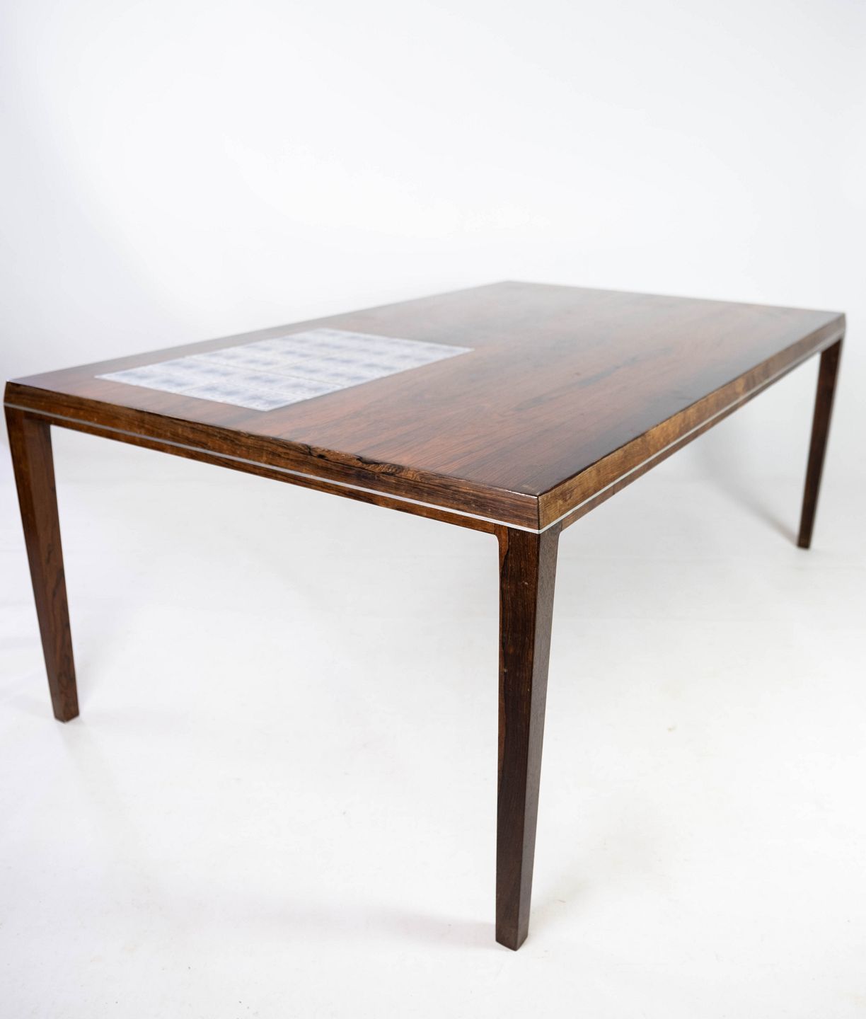 Coffee Table In Rosewood With Tiles, Designed By Johannes Andersen And Manufactured By Silkeborg Møbelfabrik From The 1960s.