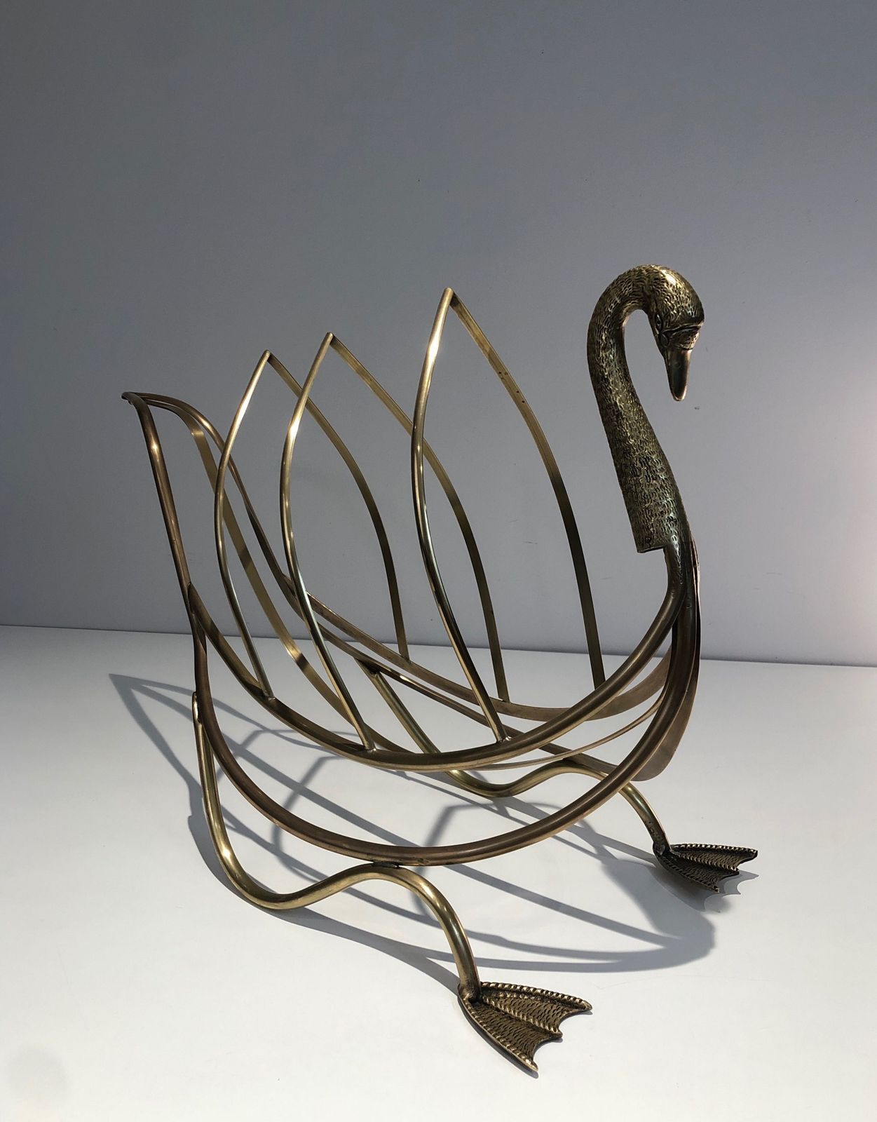 Swan Brass Magazine Rack, 1940s