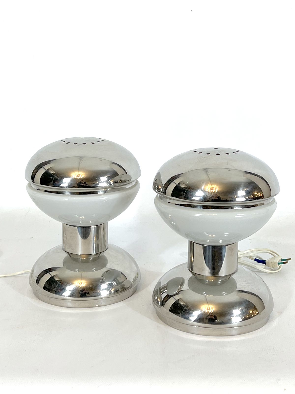 Goffredo Reggiani, Chrome And Milk Glass Table Lamps From 70s photo 1417.0