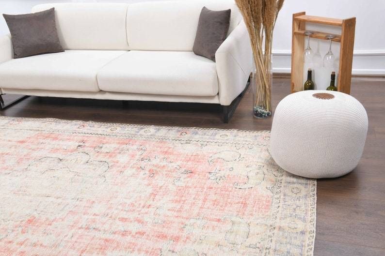 Turkish Antique Area Rug Oushak  Handmade Wool  Oriental Low Pile Carpet  Farmhouse Decor  One Of A Kind  Made In Anatoli photo furniture