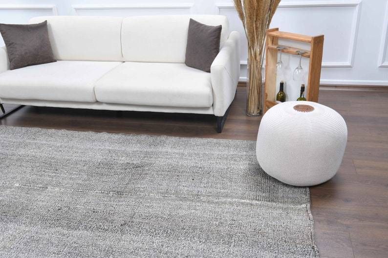 Vintage Turkish Kilim Area Rug  Oushak Handmade Wool Gray Carpet  Flatweave   Farmhouse Decor  One Of A Kind  Bohemian  Anatolia photo furniture
