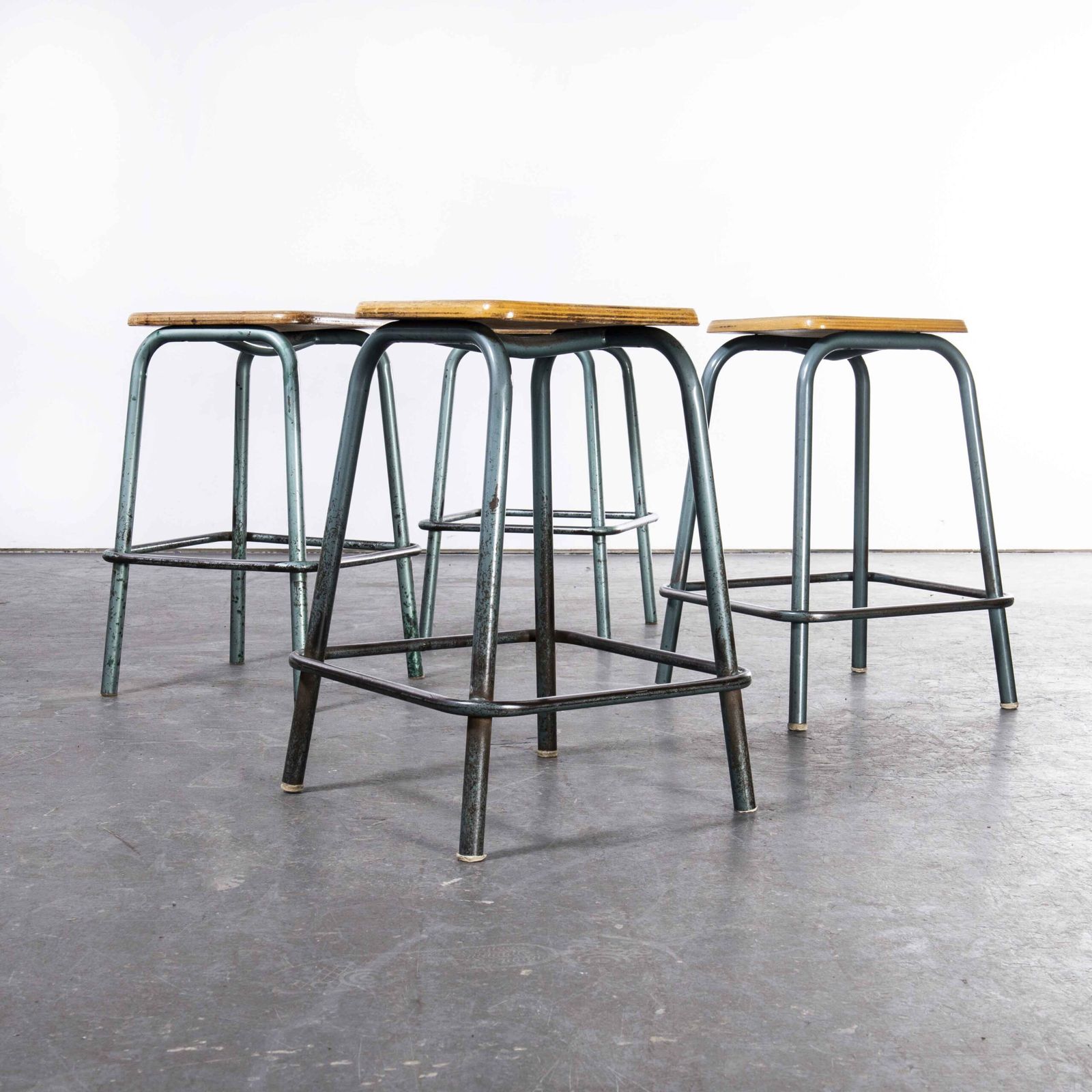 1950’s Mullca French Stools – Aqua Square Seat – Set Of Four