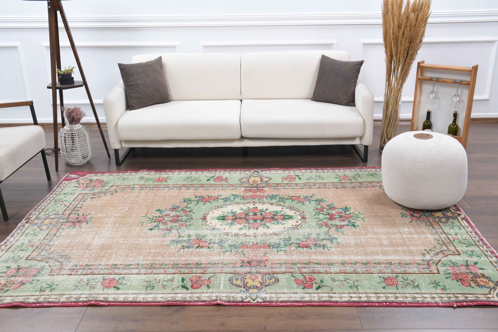 Turkish Vintage Medallion Area Rug, Oushak Rug, Handmade Wool Carpet, Farmhouse Decor, One Of A Kind, Made In Anatolia, Turkey Carpet