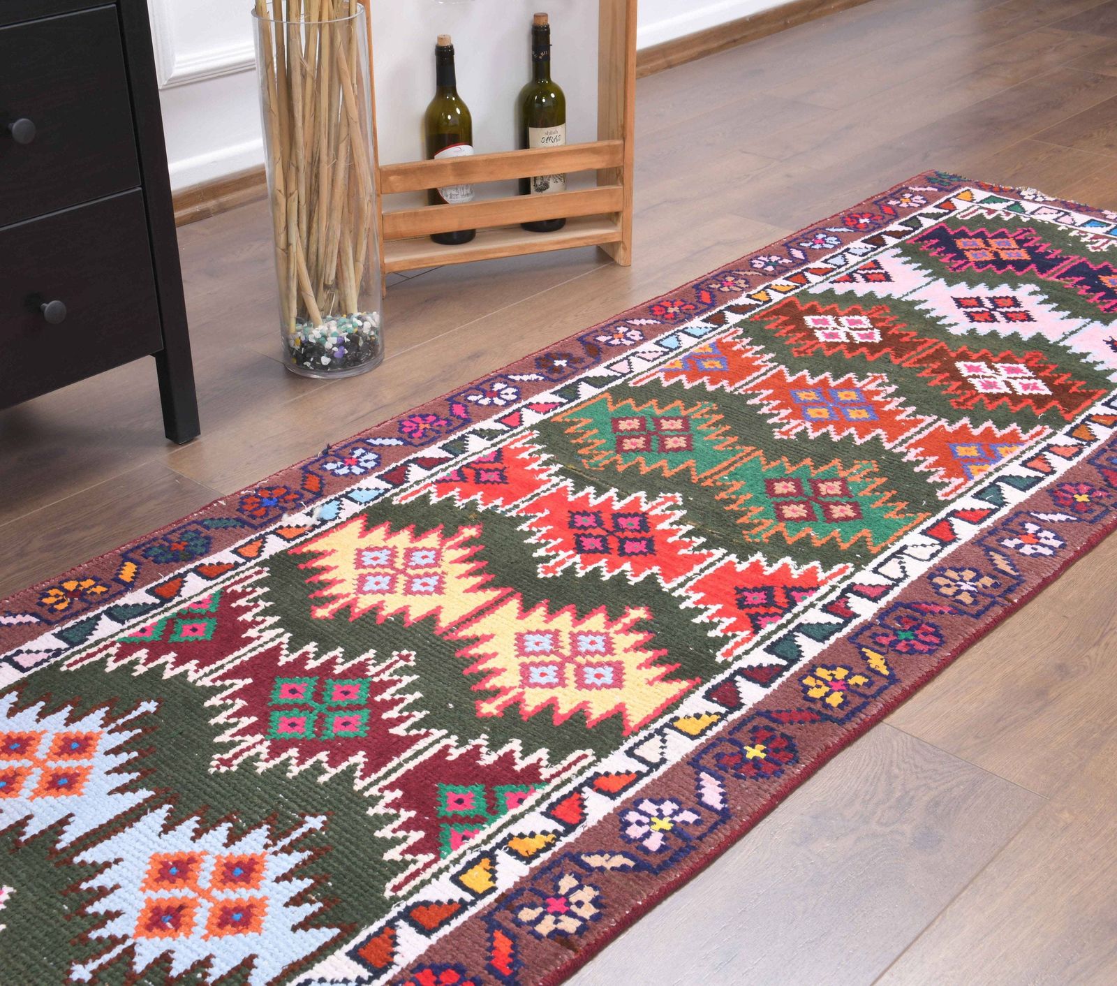 Turkish Oushak Runner, Handmade Wool Carpet, Patchwork Hallway Rug, One Of A Kind, Anatolian, Boho Decor, Farmhouse Decor photo furniture