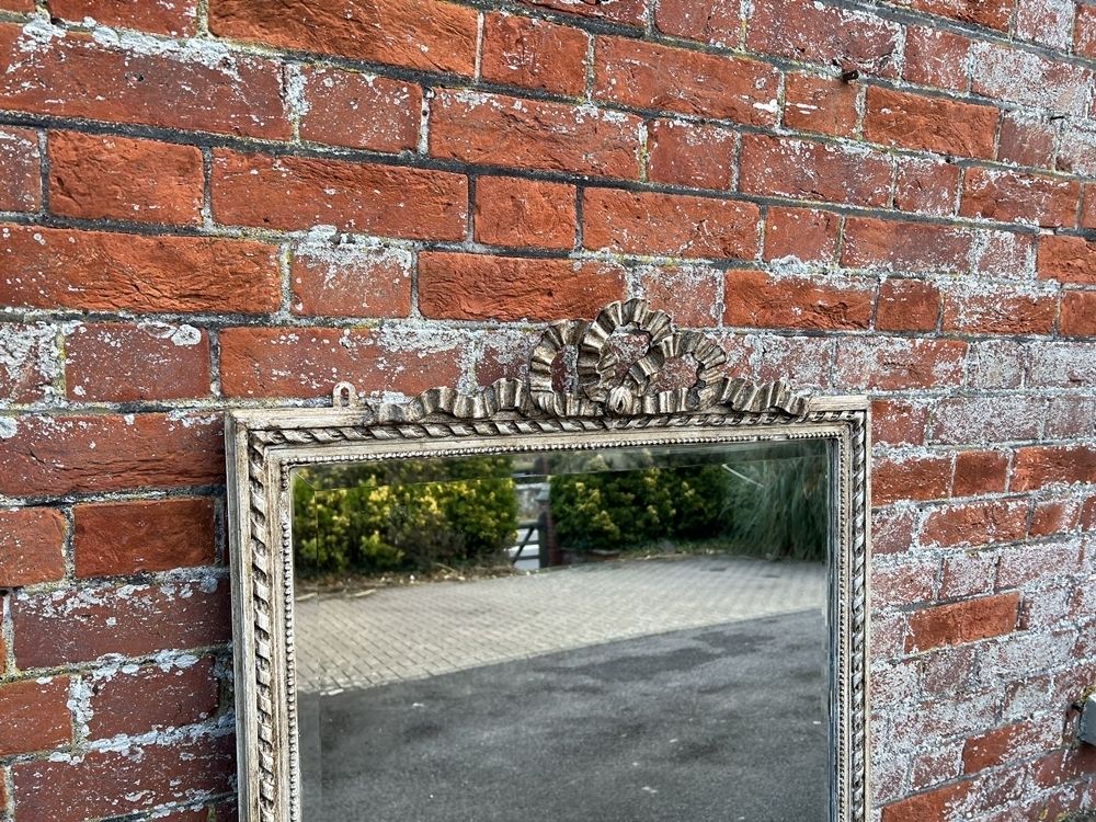 A Wonderful Large Antique French 19th Century Carved Wood & Gesso Painted Ribbed Framed Mirror photo 750.0