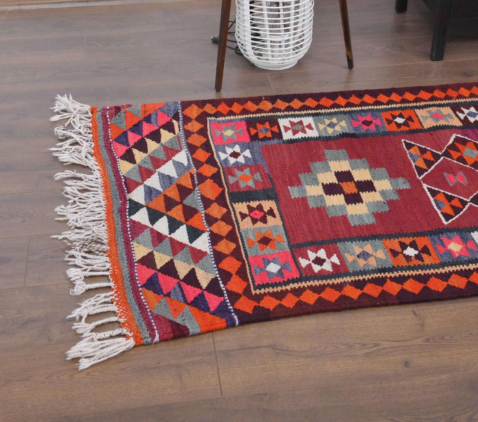 Turkish Kilim Runner Rug, Oushak Handmade Wool Flatweave Carpet, Hallway Rugs, Farmhouse Decor, One Of A Kind, Bohemian Decor photo furniture
