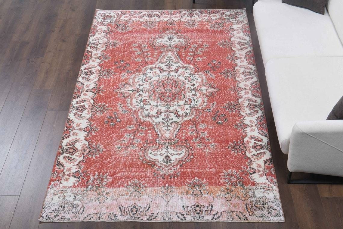 photo for sale 5x9 Turkish Vintage Rug, Oushak Handmade Wool Carpet, Oriental Area Rugs Farmhouse Decor, One Of A Kind, Anatolia, Folk Art, Turkey Rugs