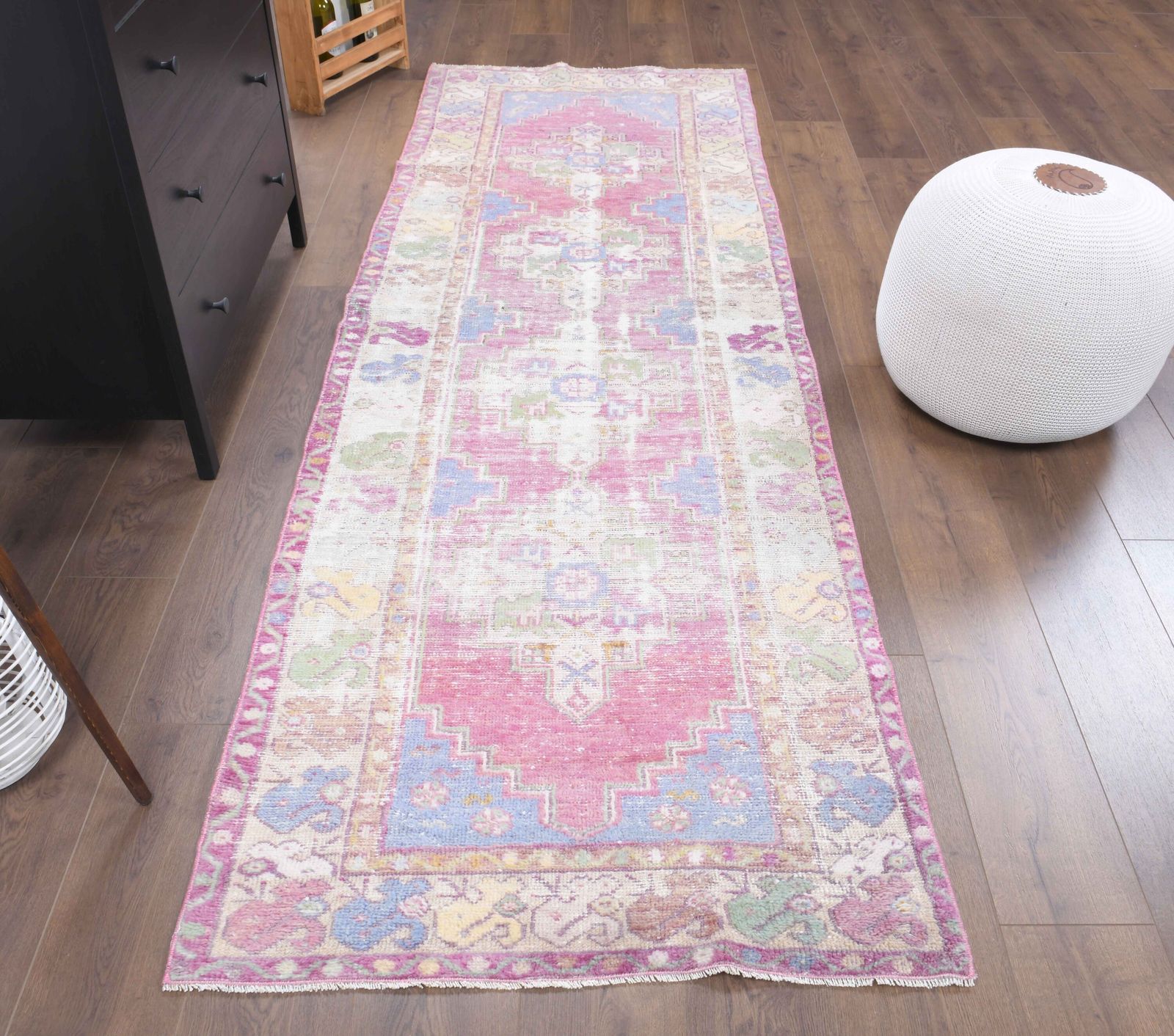 Turkish Antique Oushak Rug Runner, Handmade Wool Carpet, Hallway Low Pile Rugs, Farmhouse Decor, One Of A Kind, Traditional, Boho Decor