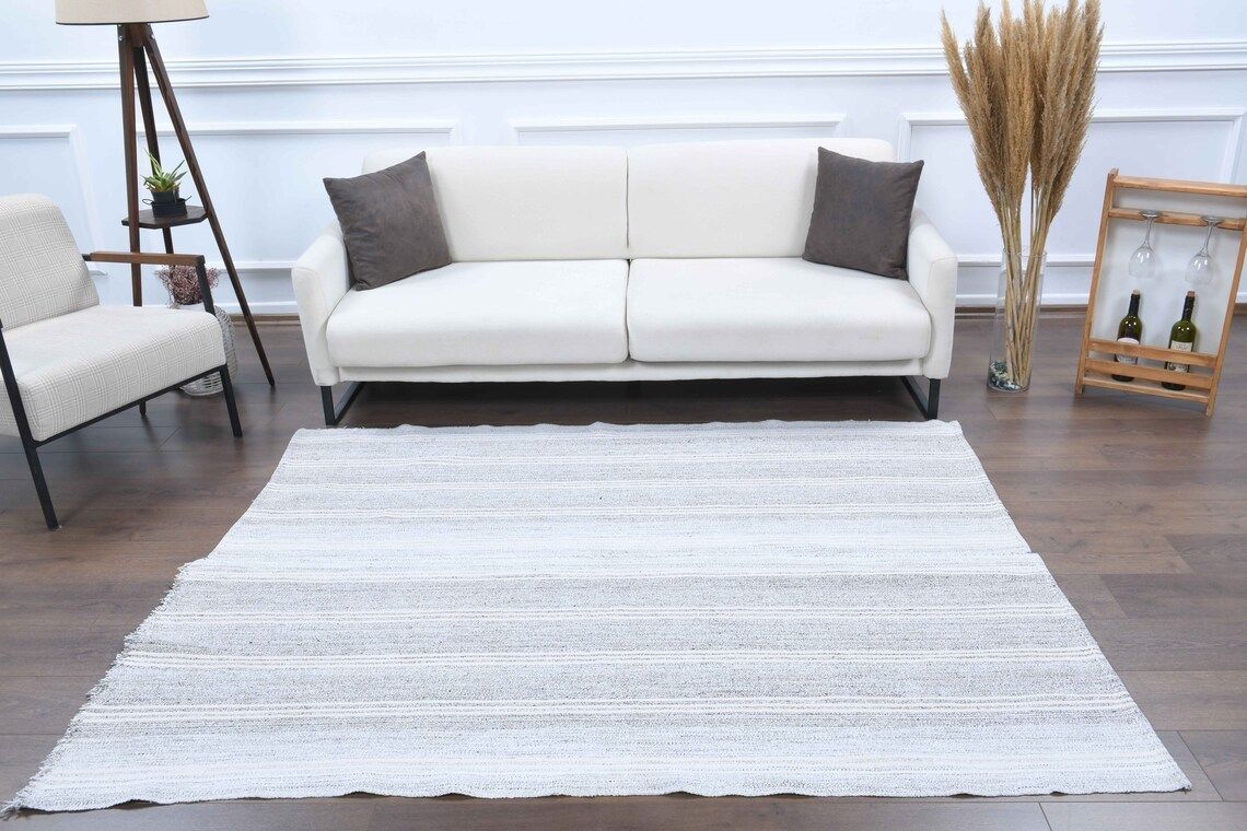 6x7 Turkish Vintage Oushak Kilim, Handmade Wool Flatweave Small Area Rugs, One Of A Kind, Anatolian Farmhouse Decor, Low Pile Carpet