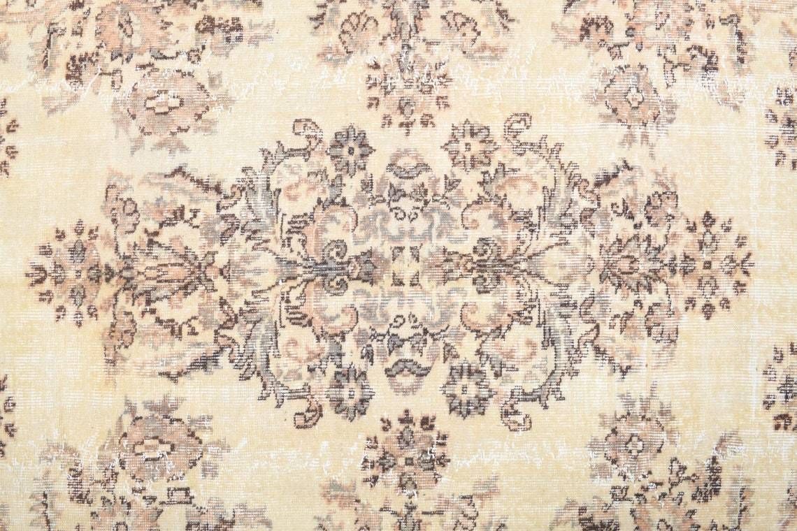 6x9 Antique Turkish Area Rug, Oushak Handmade Wool Beige Oriental Rugs, Farmhouse Decor, One Of A Kind, Bohemian, Made In Turkey, Carpet photo Textiles
