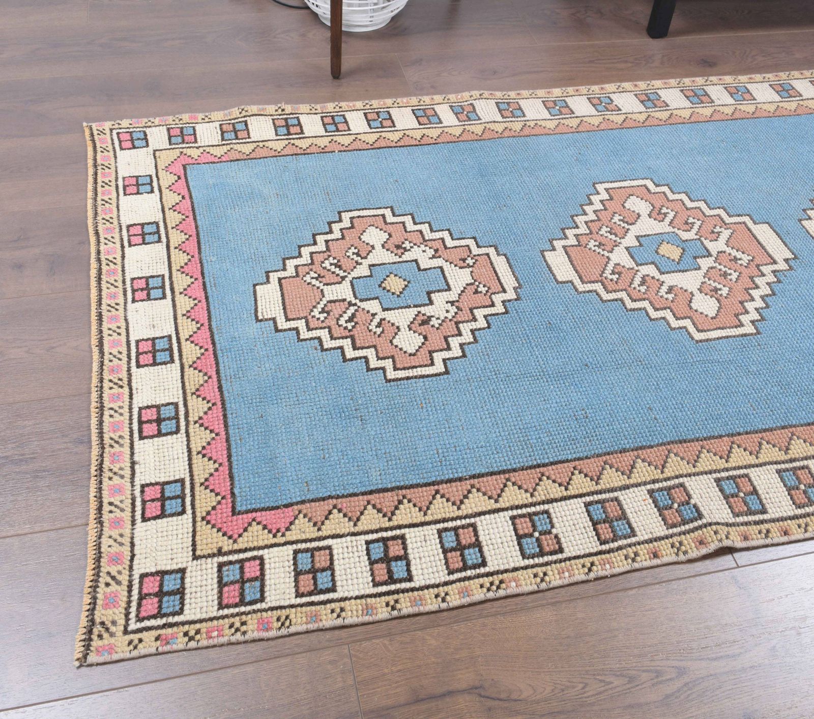 Pastel Vintage Turkish Rug, Oushak Handmade Wool, Blue Oriental Hallway Rugs, Farmhouse Decor, One Of A Kind, Traditional Ethnic Carpet photo for sale