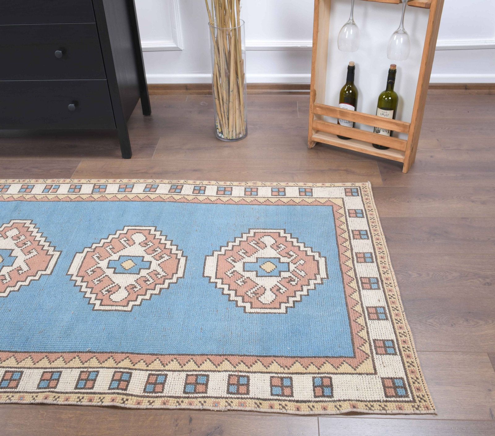 Pastel Vintage Turkish Rug, Oushak Handmade Wool, Blue Oriental Hallway Rugs, Farmhouse Decor, One Of A Kind, Traditional Ethnic Carpet photo buy