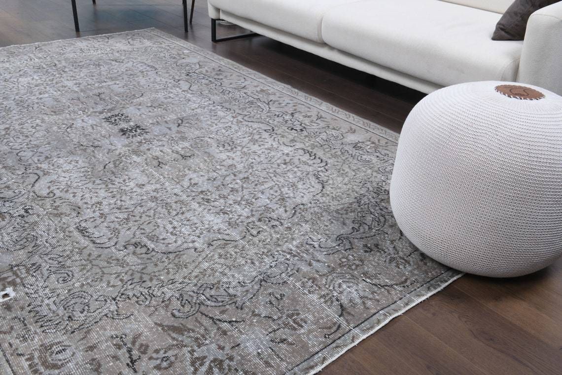 6x9 Turkish Vintage Area Rug, Oushak Handmade Wool Carpet, Distressed Rug, Farmhouse Decor, One Of A Kind, Made In Anatolia photo furniture