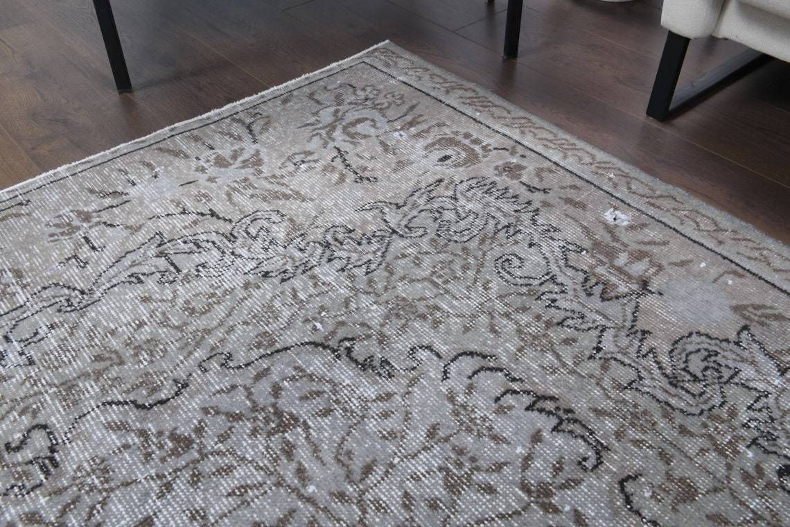 6x9 Turkish Vintage Area Rug, Oushak Handmade Wool Carpet, Distressed Rug, Farmhouse Decor, One Of A Kind, Made In Anatolia photo Textiles
