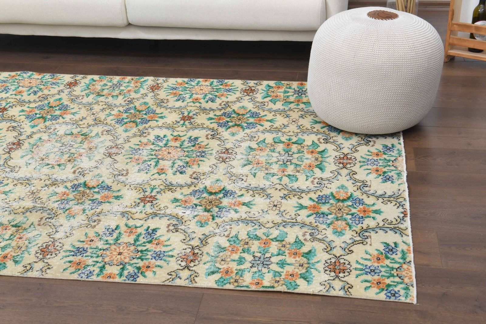 Turkish Oushak Handmade Wool Rug, Beige Floral Area Rugs, Farmhouse Decor, One Of A Kind Anatolian Rug, Bohemian Rug photo furniture