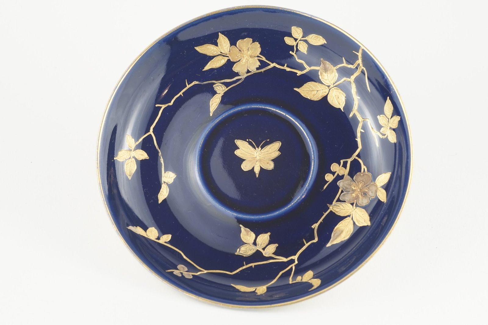 Six Beautiful Pirkenhammer Cobalt And Gold Saucers With Insects And Flowers Numbered 2602 photo Home Decor