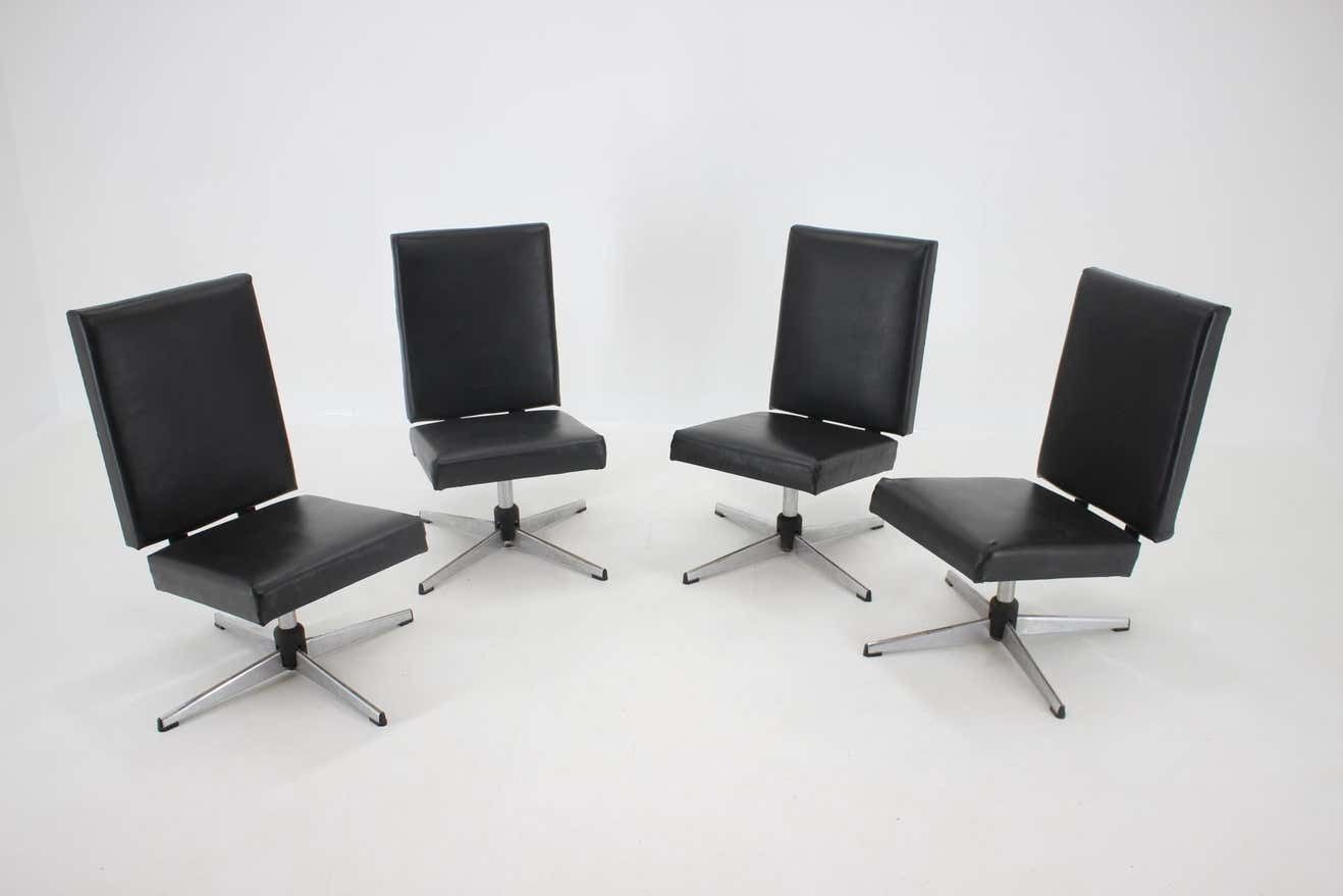 1970s Swivel Chair In Black Leatherette, Czechoslovakia photo buy