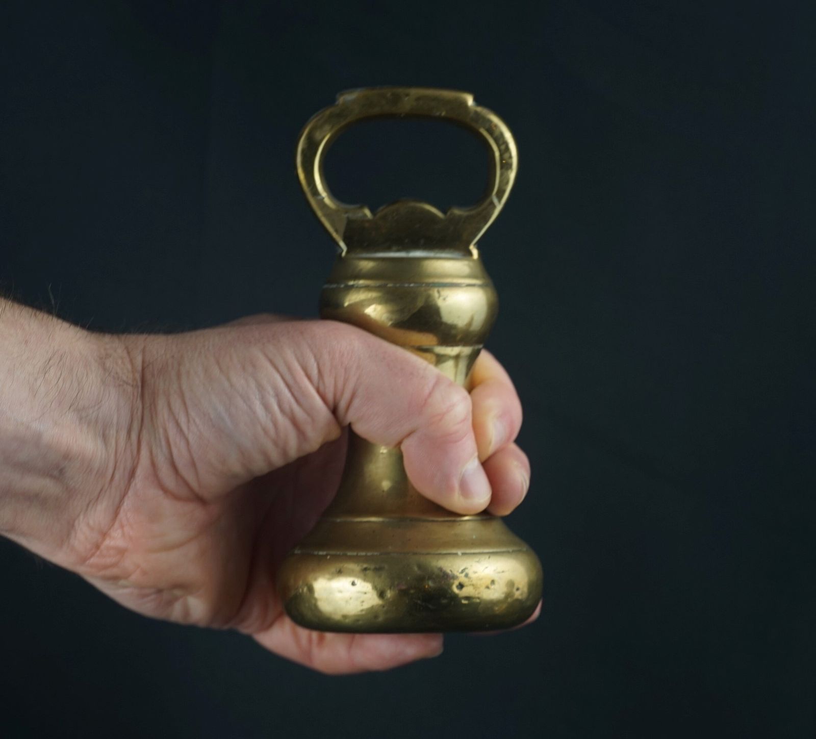 Gorgeous Set Of 1853 English Victorian Brass Bell Weights Weighing 2, 4 And 7 Pounds photo Home Decor