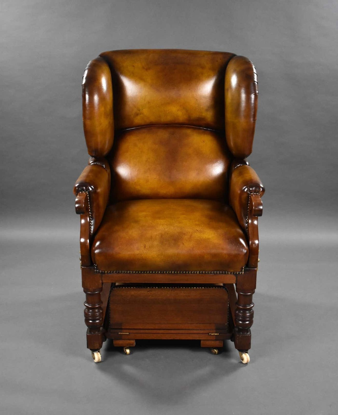photo for sale 19th Century Victorian Hand Dyed Leather Reclining Chair By Foota Patent Chairs