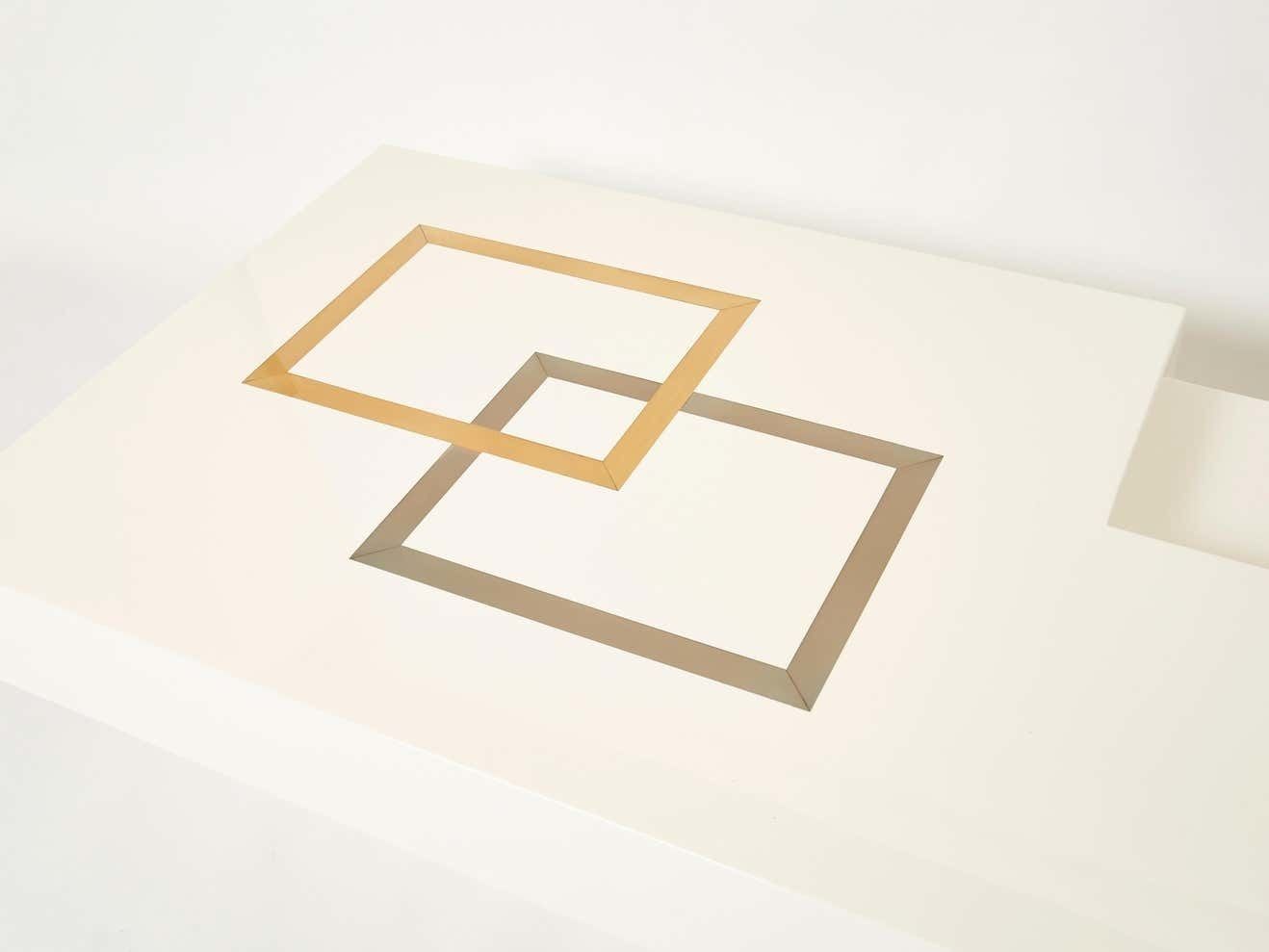 Italian Extra Large Antonio Pavia White Lacquer Brass Steel Coffee Table, 1970s photo Furniture