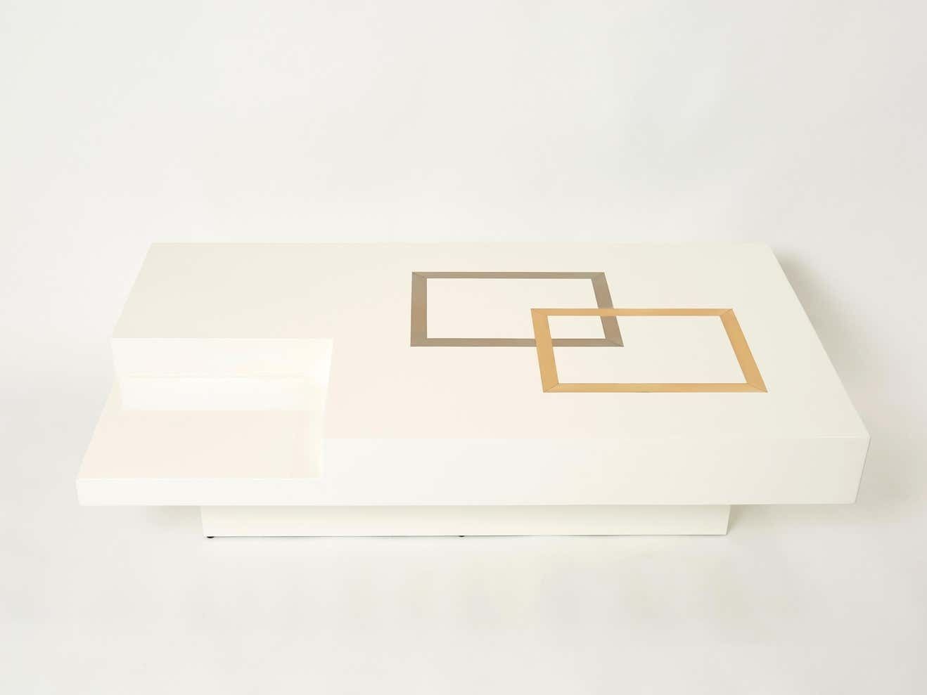 Italian Extra Large Antonio Pavia White Lacquer Brass Steel Coffee Table, 1970s photo vinterior