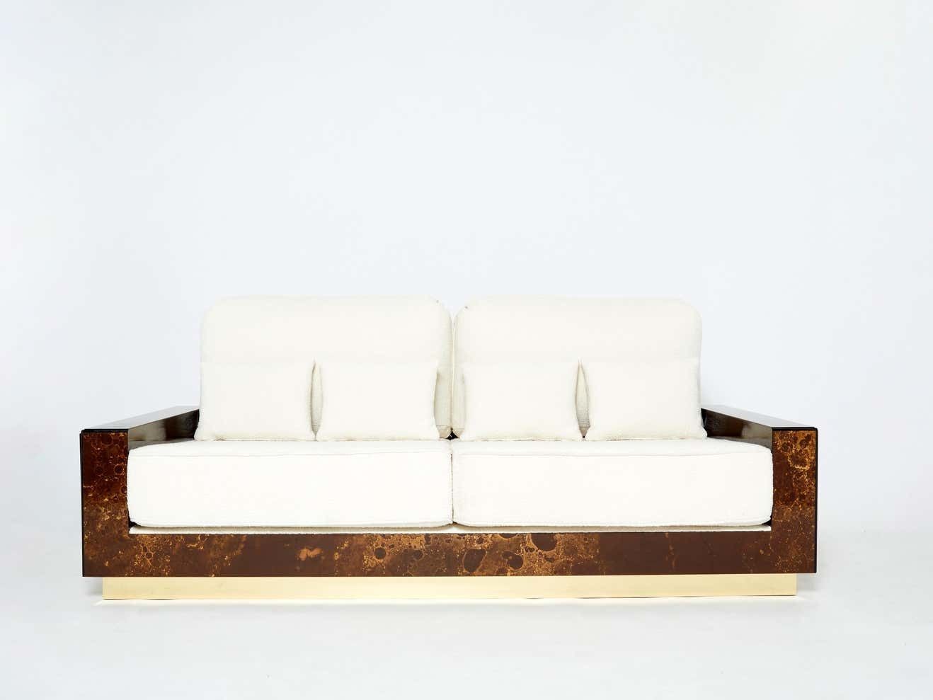 Canapé Maison Jansen en bouclé, laque dorée et laiton, années 1970 photo furniture