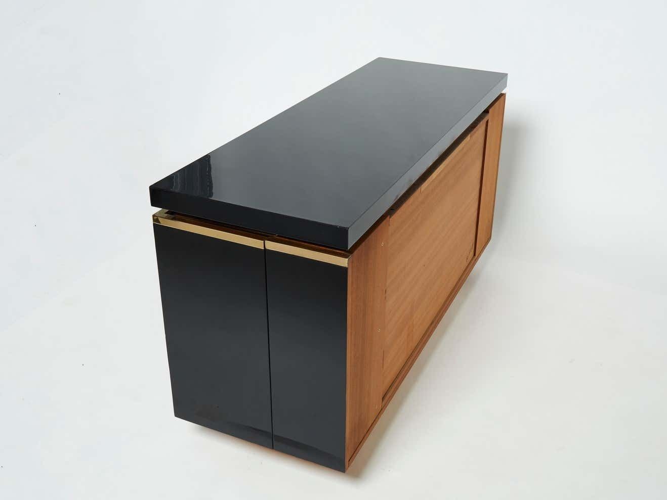 photo vinterior J.C. Mahey Brass Black Lacquered Sideboard Bar Cabinet 1970s