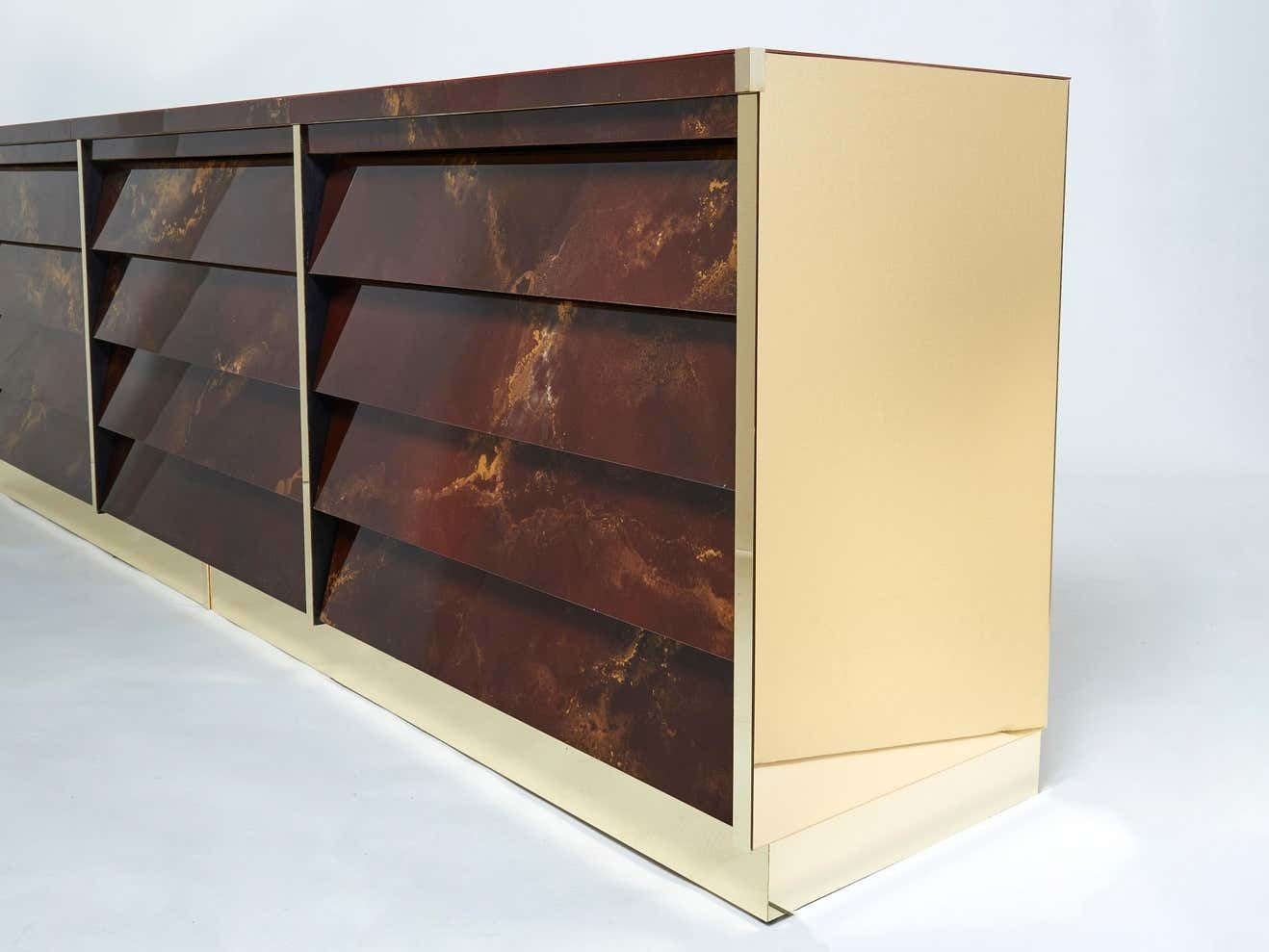 Unique Golden Lacquer Brass Maison Jansen Sideboard Commode, 1970s photo for sale