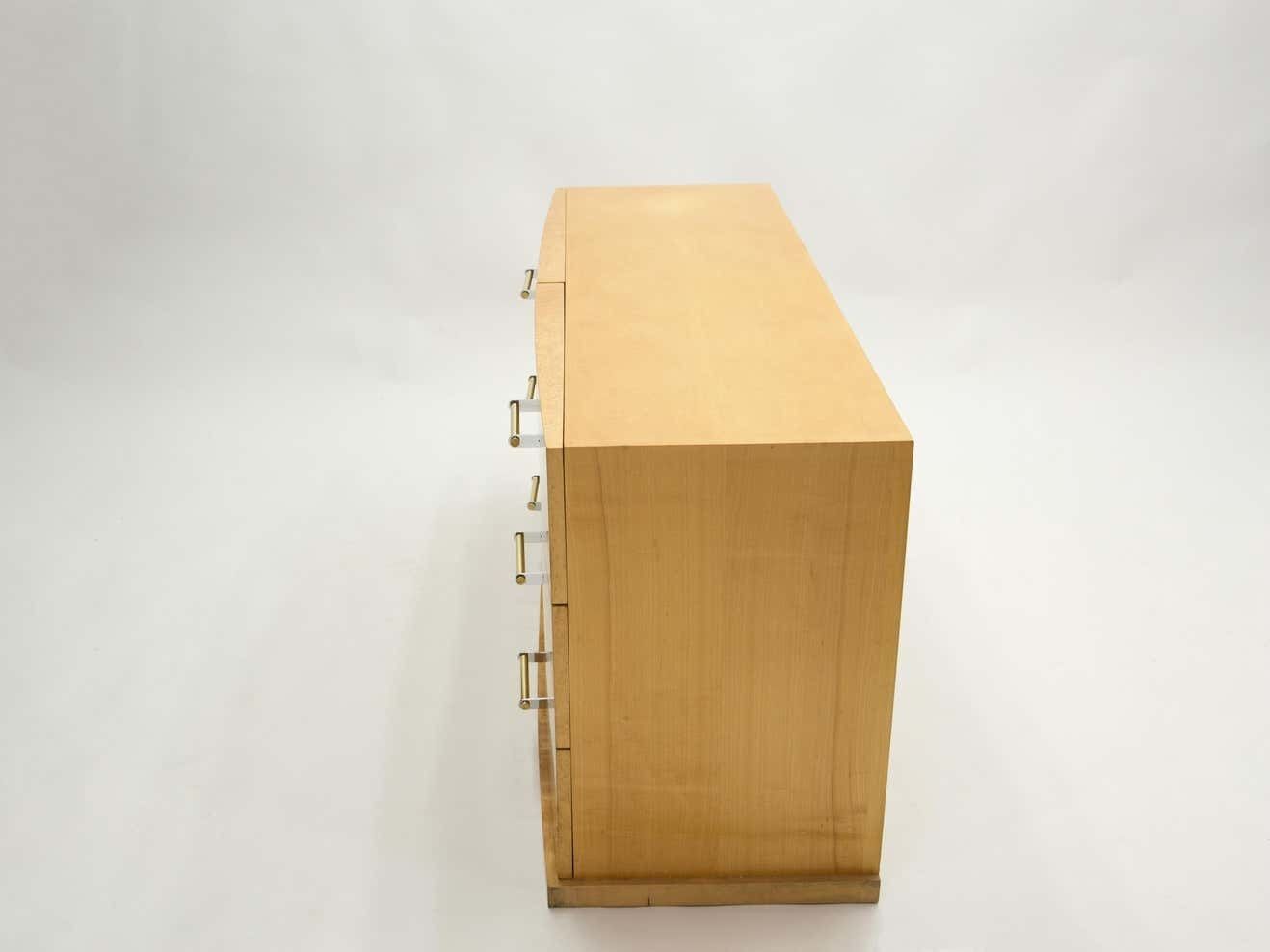 Grande commode française en sycomore avec poignées en laiton, années 1950 photo buy