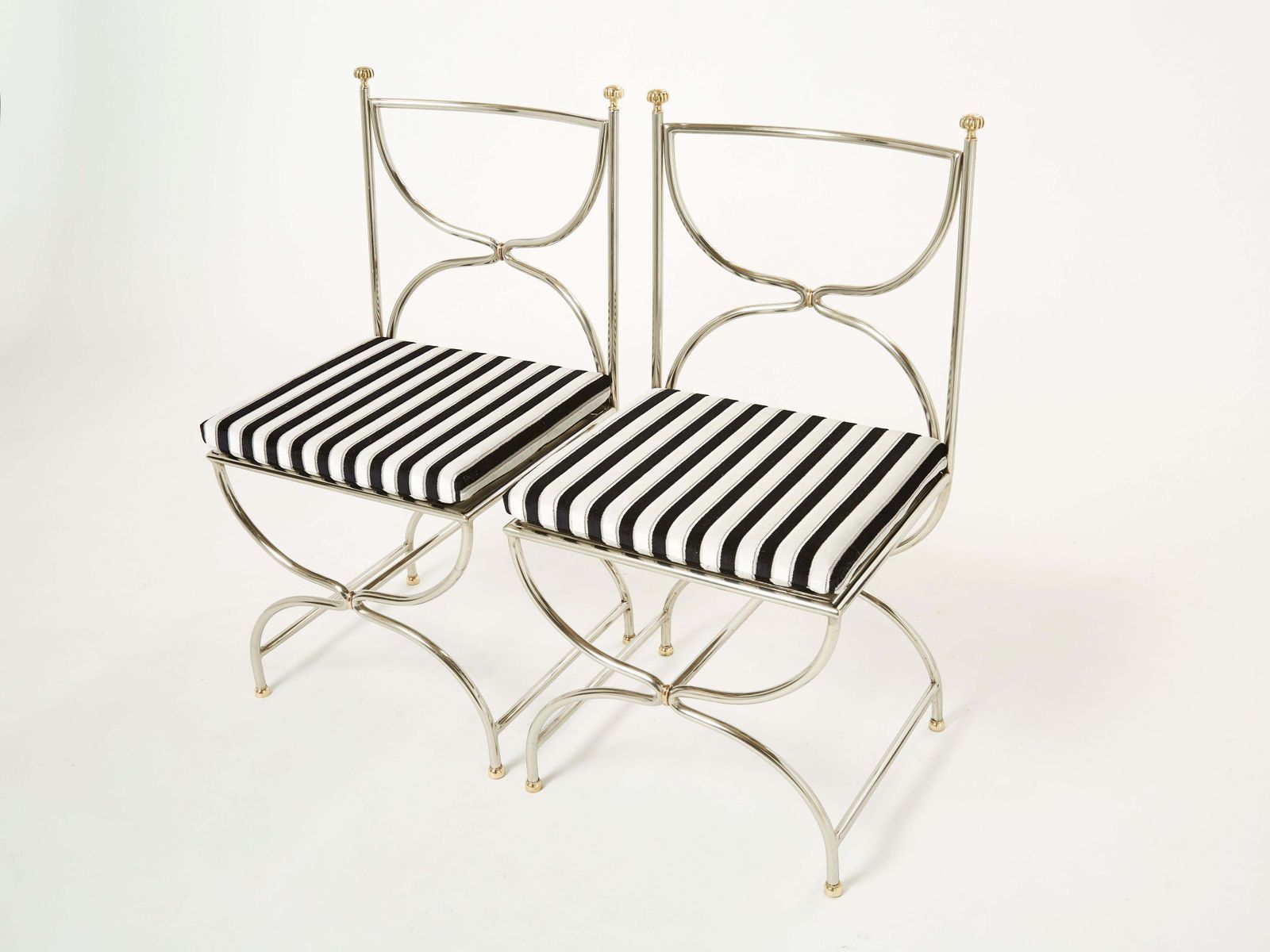 Set Of Twelve Steel Brass Velvet Curule Chairs By Maison Jansen, 1960s photo Furniture
