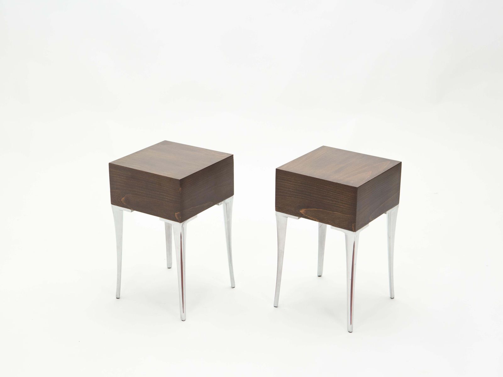 French Ebony Steel End Tables Nightstands, 1970s photo Furniture
