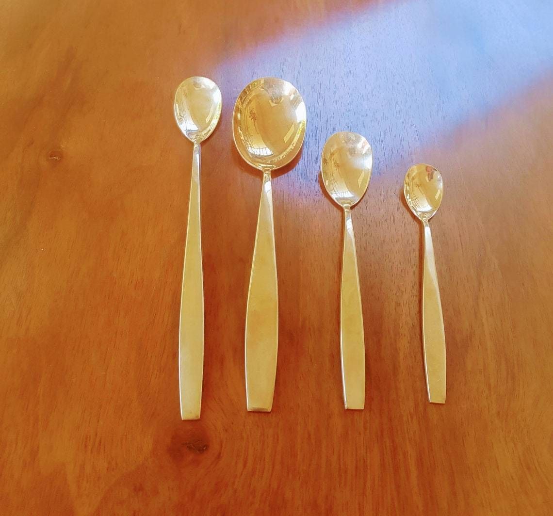 Midcentury Modern Gold Tone Flatware For Six People 1970s photo 230.0