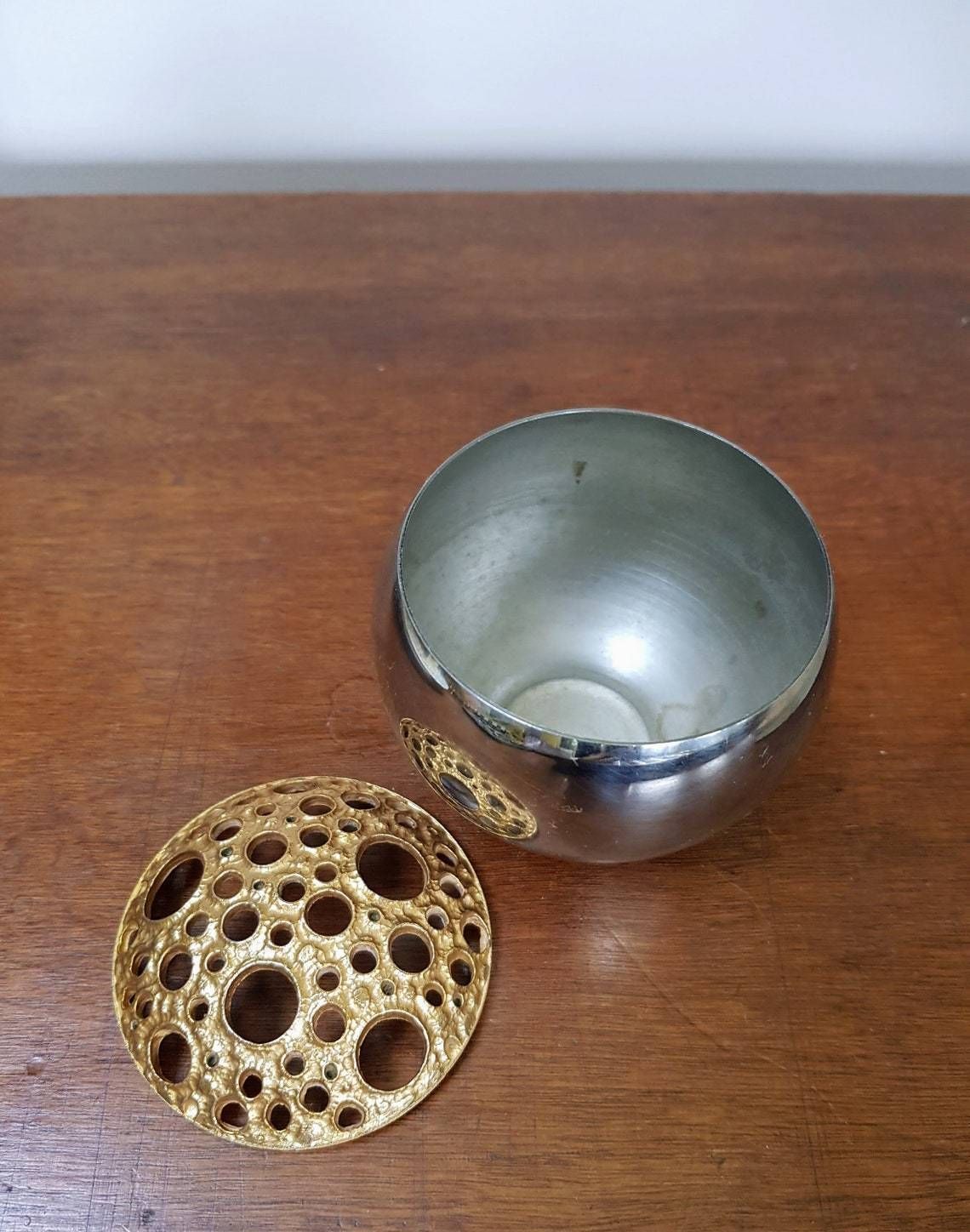 Stuart Devlin For Viners Brutalist Moon Potpourri Bowl 1970s photo Home Decor