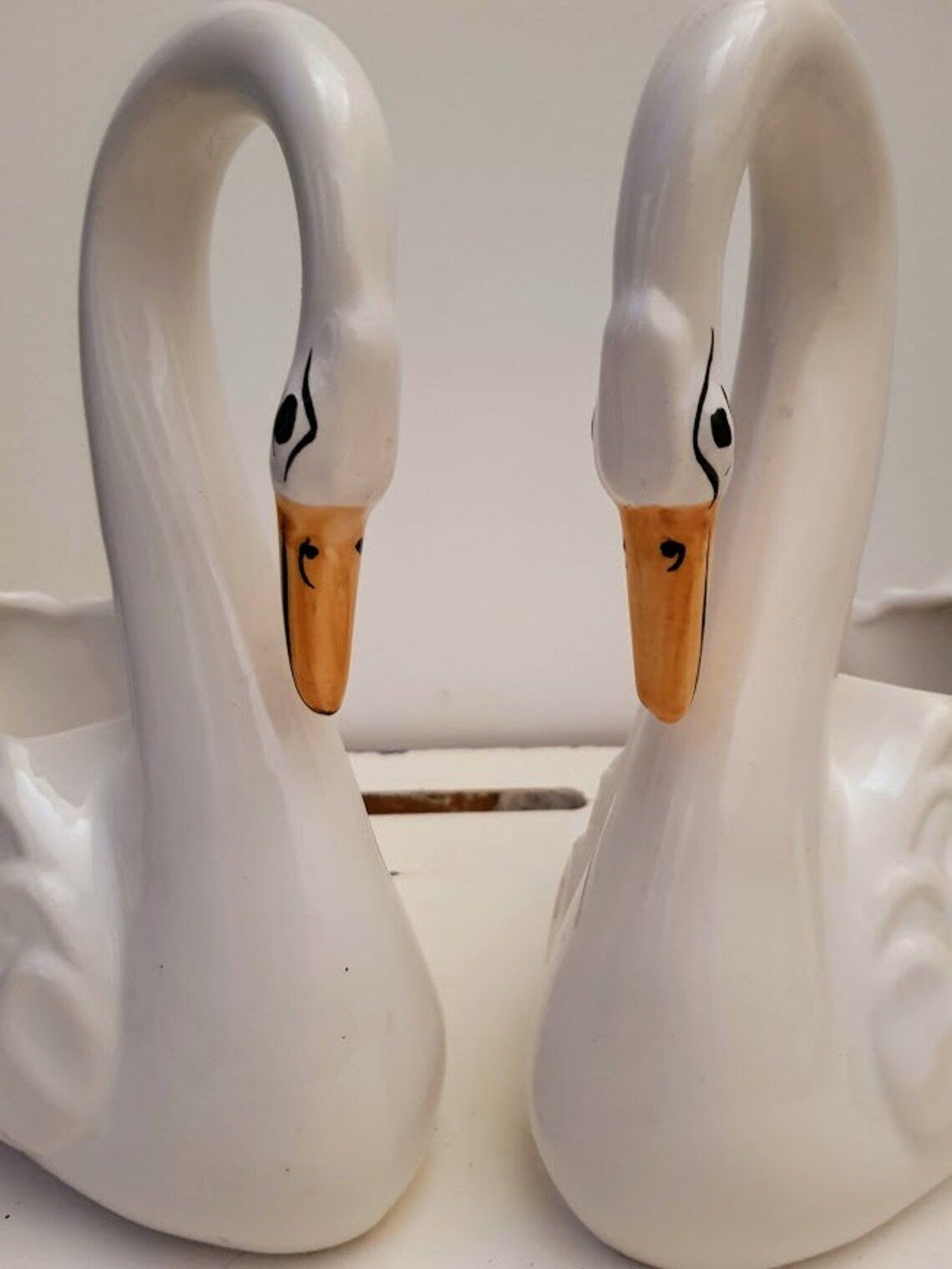 Pair Of Ceramic Plant Pots Shaped As Swans photo Home Decor