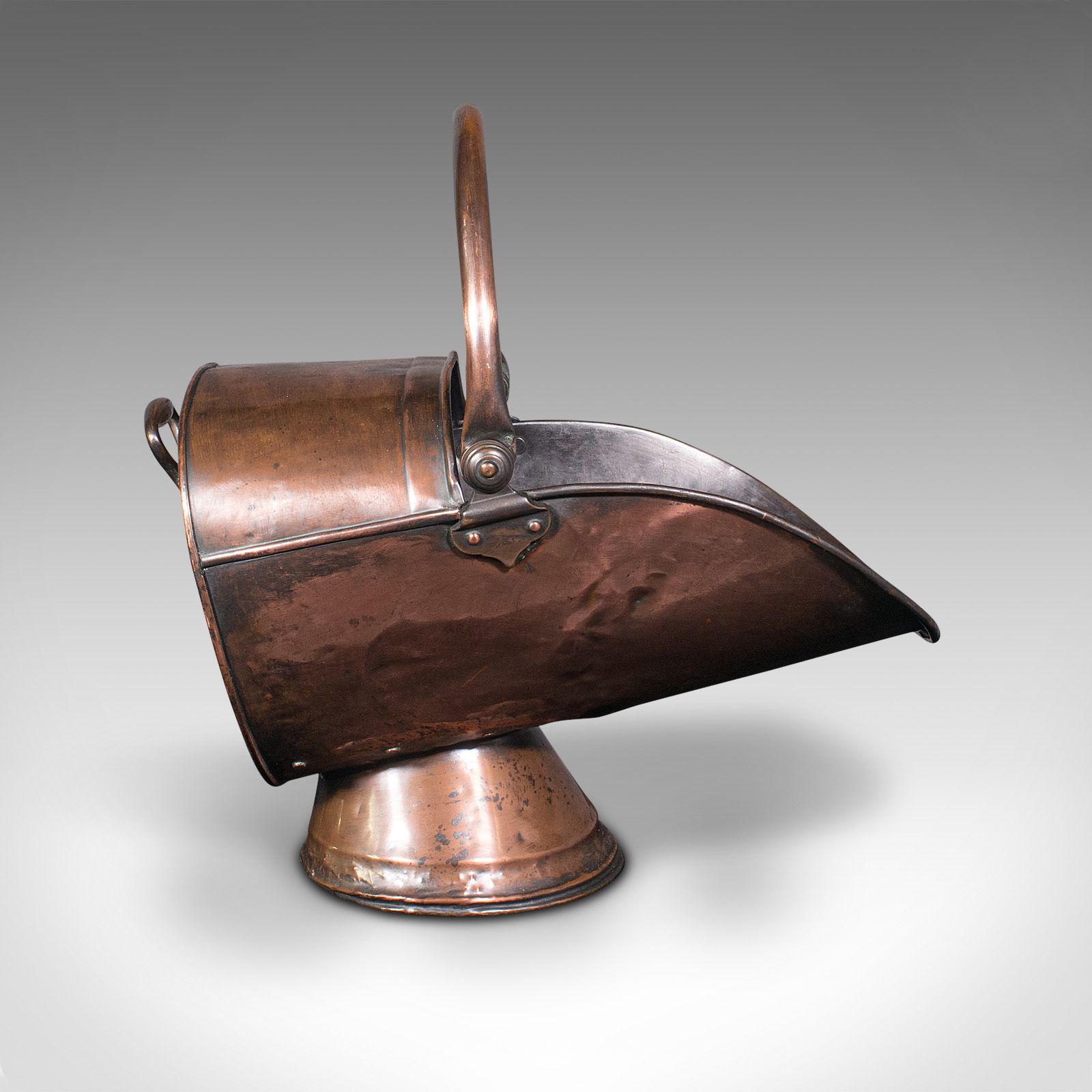 Antique Helmet Scuttle, English, Copper, Fireside Coal Bucket, C.1850 photo 495.0
