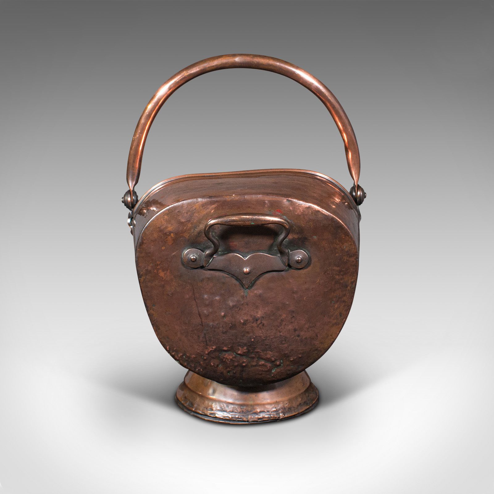 Antique Helmet Scuttle, English, Copper, Fireside Coal Bucket, C.1850 photo vinterior
