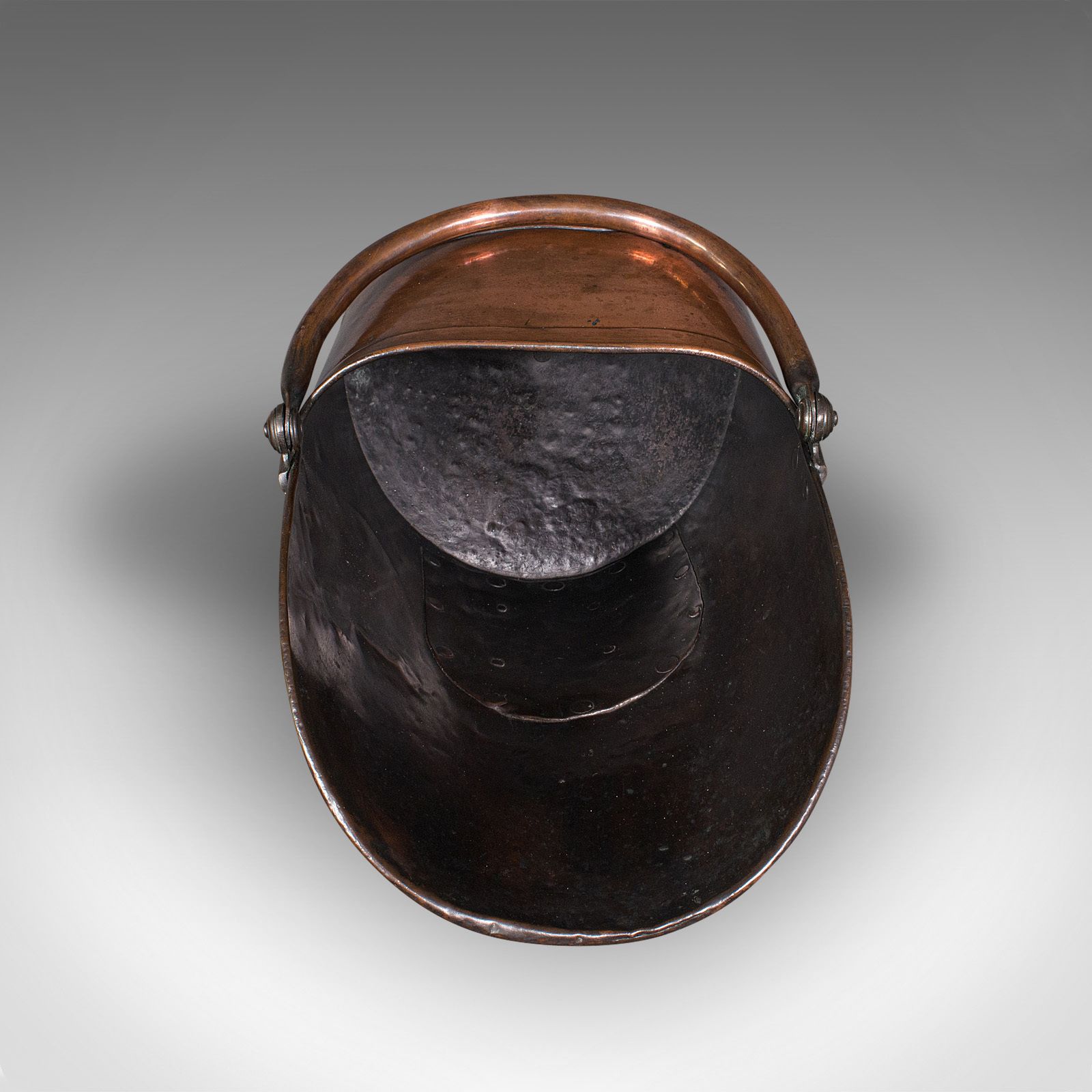 photo for sale Antique Helmet Scuttle, English, Copper, Fireside Coal Bucket, C.1850