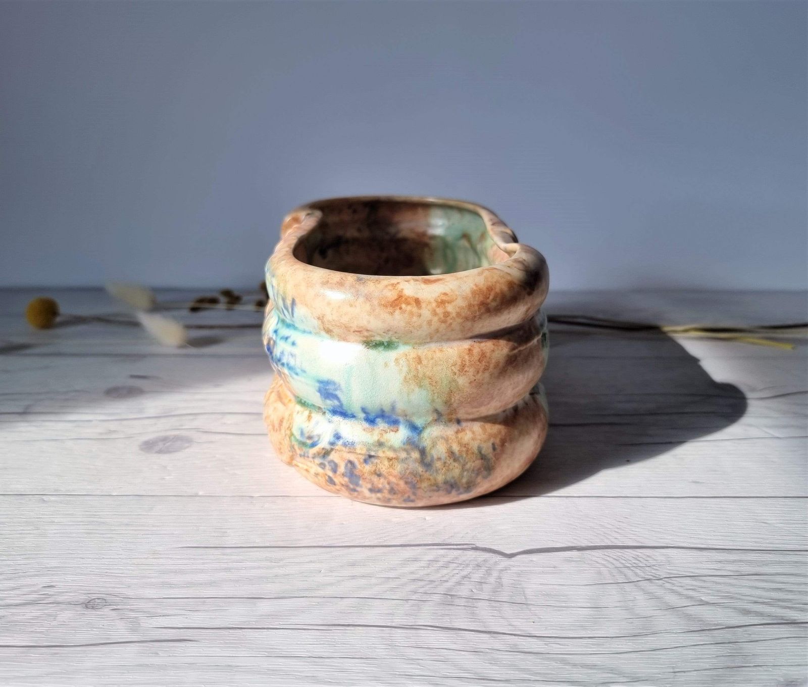 Shorter And Son, Art Deco Geometric Décor Peach And Mint Marble Planter, English, 1920s 30s photo vinterior