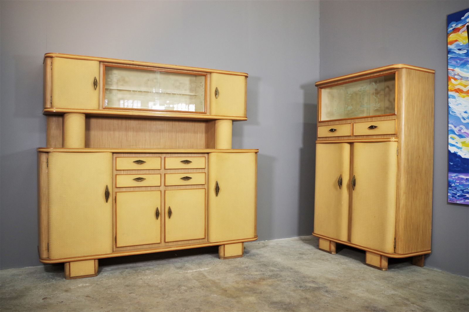Italian Sideboard Of The 50s In Drummed Beech Wood photo vintage