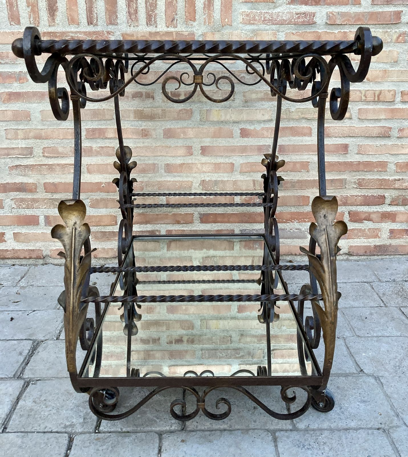 photo buy 19th Century French Table Iron Bar Cart With Wheels And Two Mirror Tops