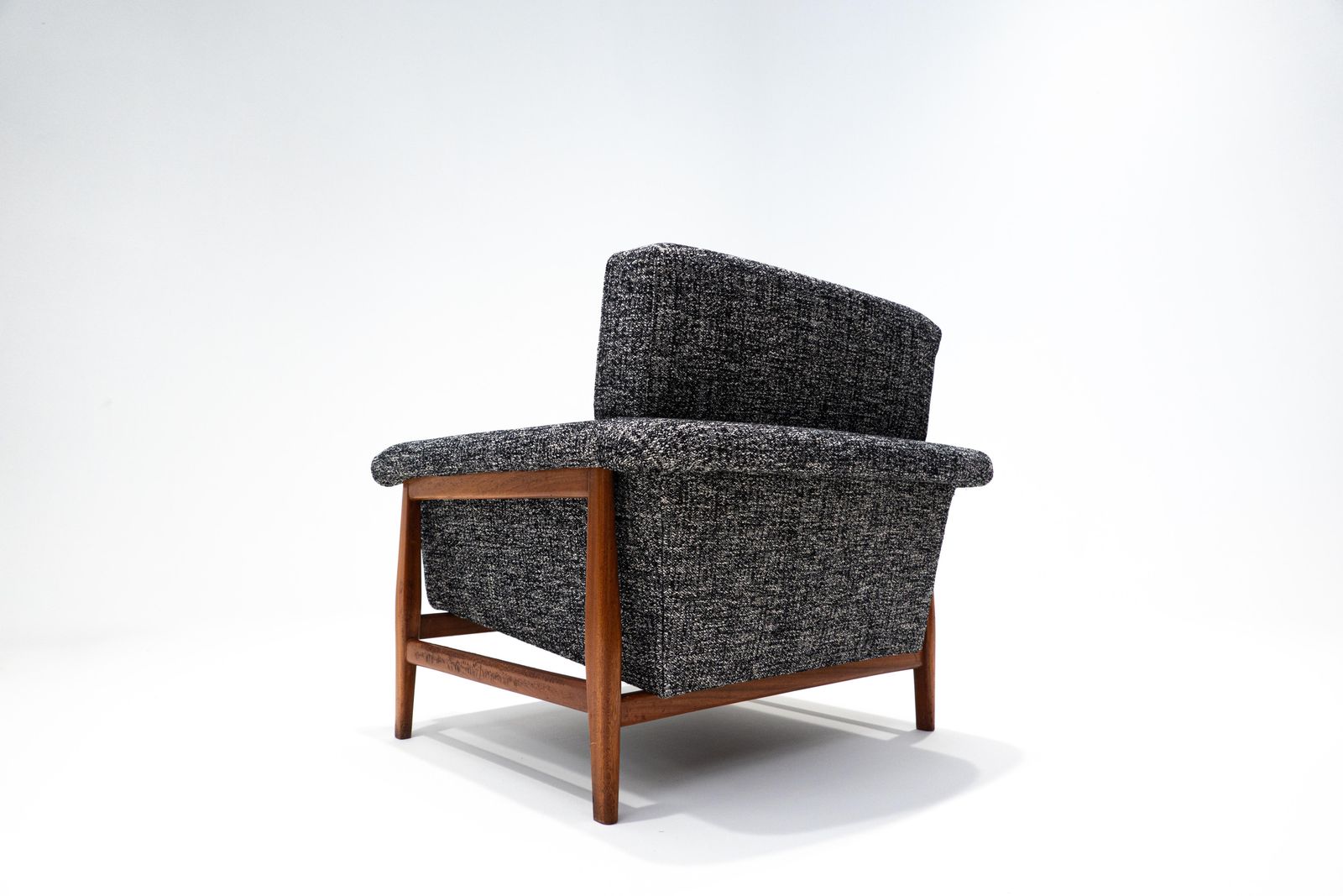 Furniture Mid Century Modern Pair Of Armchairs, Grey, Teak, Italy, 1960s   New Upholstery photo